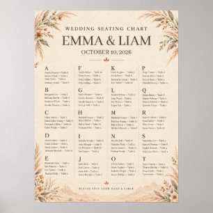 Moderne Terrakotta-Wüsten-Boho-Hochzeitssitzordnun Poster