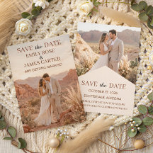 Moderne Terrakotta-Wüsten-Boho-Save-the-Date-Karte