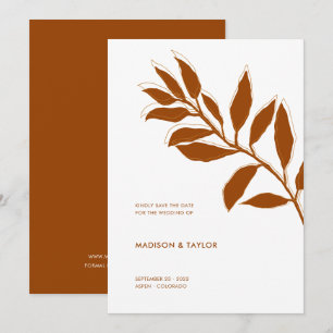 Moderne Terrakotta Zweifarben-Botanik-Illustration Save The Date