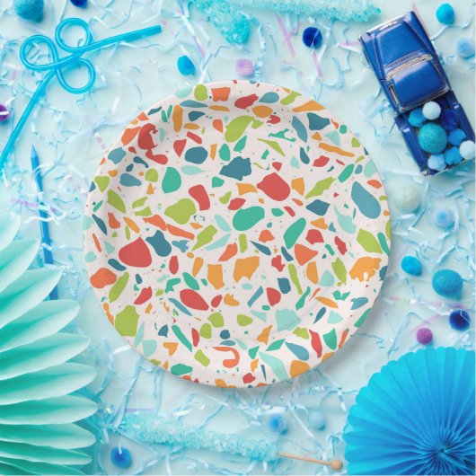 Moderne Terrazzo Farbenfrohe Architektur Designer Pappteller (Party)