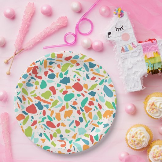 Moderne Terrazzo Farbenfrohe Architektur Designer Pappteller (Party)