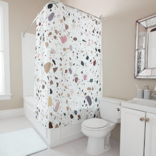 Moderne Terrazzo Fliesen Design weiß beige braun Duschvorhang