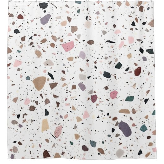 Moderne Terrazzo Fliesen Design weiß beige braun Duschvorhang (Vorderseite)