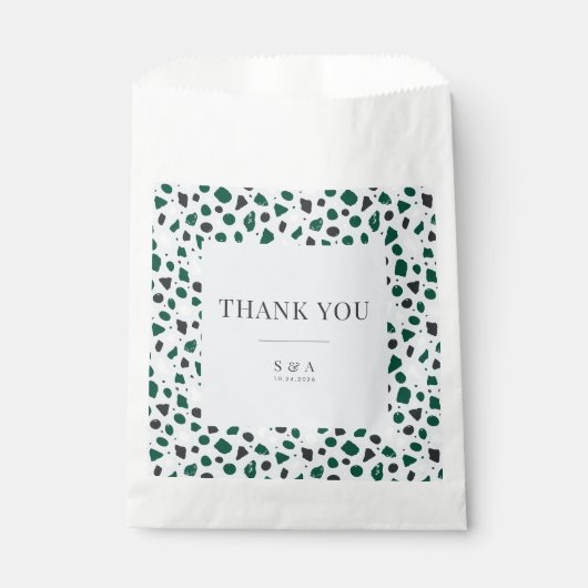 Moderne Terrazzo-Optik in Smaragdgrün & Konfetti Geschenktütchen (Vorderseite)