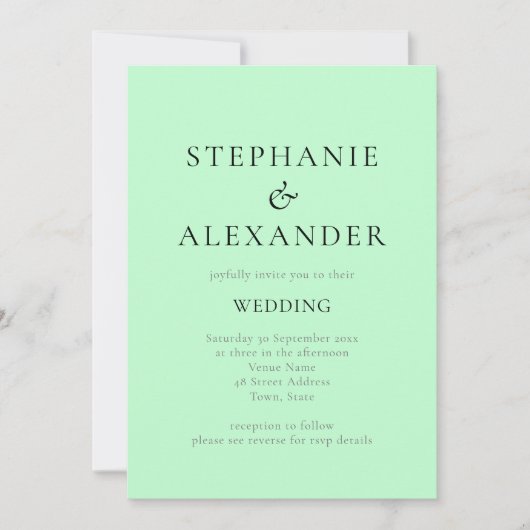 Moderne Text Mint QR Code Hochzeit Einladung (Vorderseite)