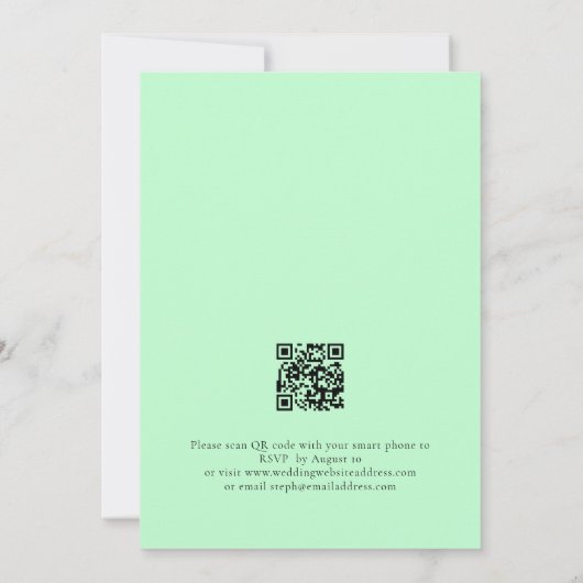 Moderne Text Mint QR Code Hochzeit Einladung (Rückseite)