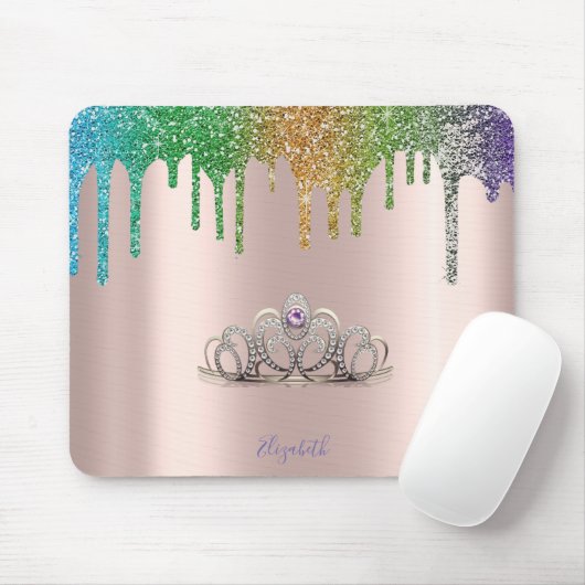 Moderne Tiara Glitzer Tropfens Rose Gold Mousepad (Mit Mouse)