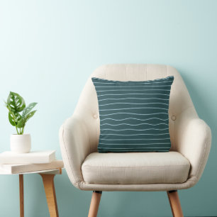 Moderne, tiefblaue, abstrakte, wellenförmige Line- Kissen