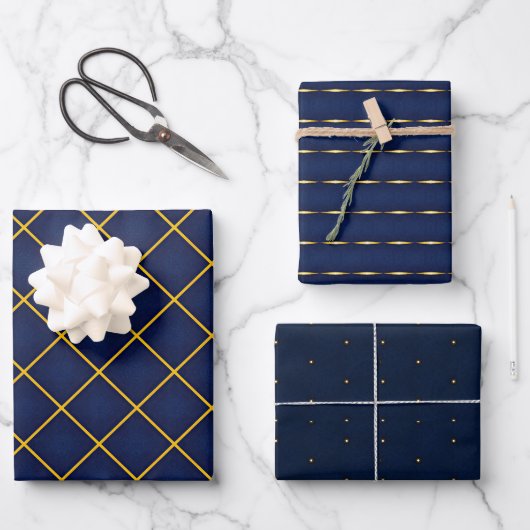Moderne tiefe Marine und Gold Sleek Geschenkpapier Set (Vorderseite)