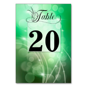 Moderne tiefgrüne Bokeh-Hintergrund-Hochzeit Tischnummer