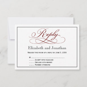 Moderne Tiefrote Schrift Hochzeitsantwortkarte RSVP Karte
