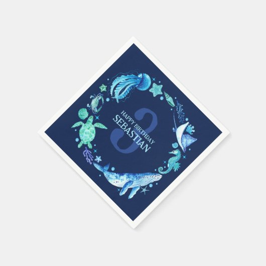 Moderne Tiere im Nautischen Ozean in blauer Wasser Serviette (Ecke)