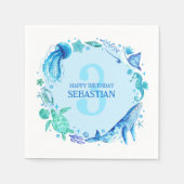 Moderne Tiere im Sommer Ozean Blaue Wasserfarbe Serviette (Vorderseite)