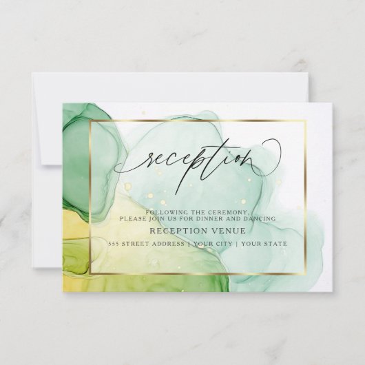 Moderne Tintenpatronen Lebende Grüntöne und Golds Einladung (Vorderseite)