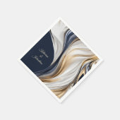 Moderne Tischdekoration in Blau, Weiß und Gold Serviette (Ecke)