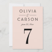 Moderne Tischnummer Blush and Black Wedding (Rückseite)