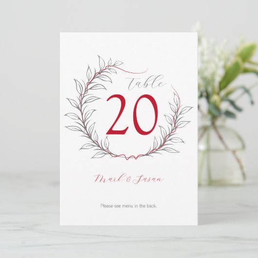 Moderne Tischnummer & Menü für Hochzeiten (grau) (Stehend Vorderseite)