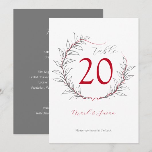 Moderne Tischnummer & Menü für Hochzeiten (grau) (Vorne/Hinten)