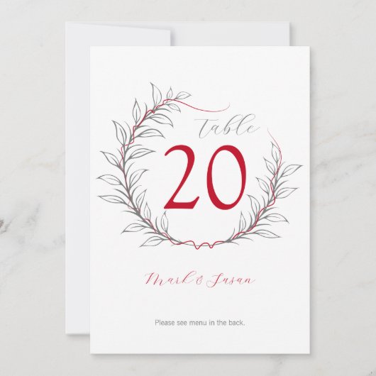 Moderne Tischnummer & Menü Hochzeiten (rot) (Vorderseite)