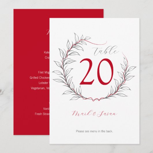 Moderne Tischnummer & Menü Hochzeiten (rot) (Vorne/Hinten)