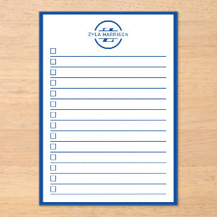 Moderne To-Do-Liste mit blauem Monogramm und Namen Acryleinladungen
