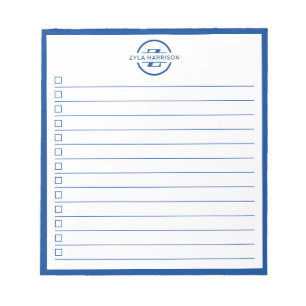Moderne To-Do-Liste mit blauem Monogramm und Namen Notizblock