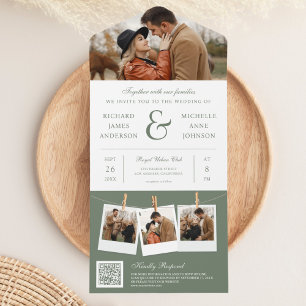 Moderne Tonbandbreite und Foto QR Code Hochzeit All In One Einladung