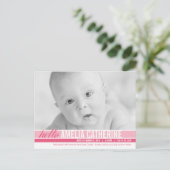 Moderne Tones - Geburtsankündigung - Rosa Ankündigungspostkarte (Stehend Vorderseite)