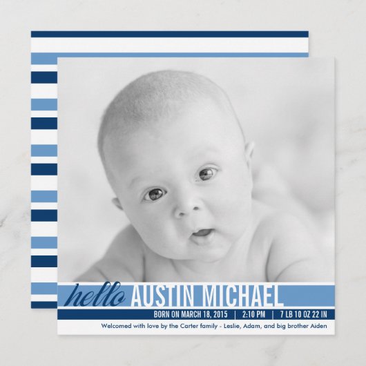 Moderne Tones Geburtsankündigungen - Blau Ankündigung (Vorne/Hinten)