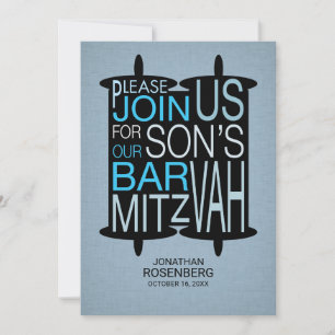 Moderne Torah Bar Mitzvah Einladung Grau und Blau