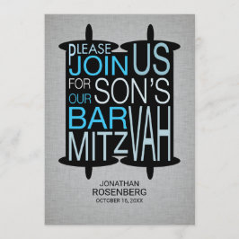 Moderne Torah Bar Mitzvah Einladung Grau und Blau