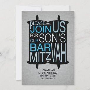 Moderne Torah Bar Mitzvah Grau Blau Save The Date