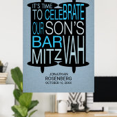 Moderne Torah Bar Mitzvah Poster Grau und Blau (Heimbüro)