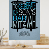 Moderne Torah Bar Mitzvah Poster Grau und Blau (Küche)