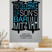 Moderne Torah Bar Mitzvah Poster Grau und Blau (Küche)