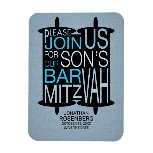 Moderne Torah Blue Bar Mitzvah Save the Date Magnet (Vertikal)