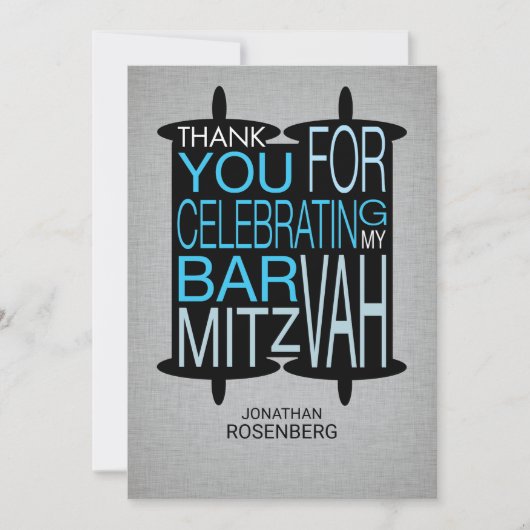 Moderne Torah Danke, grau und blau Dankeskarte (Vorderseite)