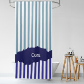 Moderne Torn White Stripes Blue Layered Name Duschvorhang