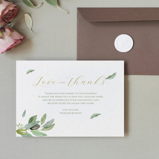 Moderne toskanische Olive-Blätter Zweigstelle Dank Dankeskarte