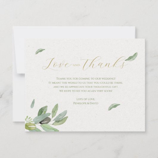 Moderne toskanische Olive-Blätter Zweigstelle Dank Dankeskarte (Vorderseite)