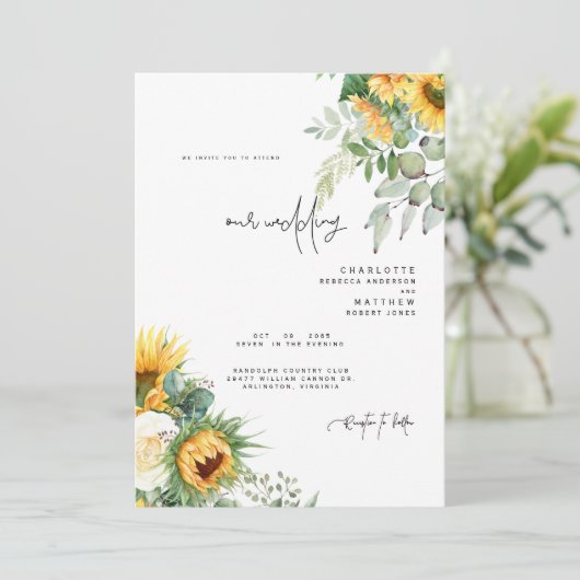 Moderne toskanische Sonnenblumen Keine Eltern Hoch Einladung (Stehend Vorderseite)