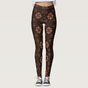 Moderne traditionelle Batik-Blumen-Braun-Muster  Leggings