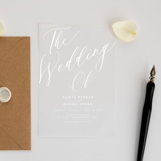 Moderne, transparente Kalligraphie Acryleinladungen