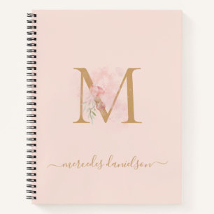 Moderne transparente rosafarbene florale Monogramm Notizblock