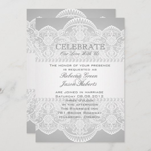 Moderne Trauung aus Grauperl Einladung (Vorne/Hinten)