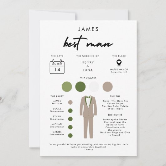 Moderne Trauzeuge Wedding Party Info Card Einladung (Vorderseite)