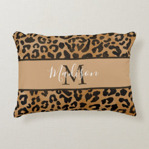 Moderne Trend Chic Leopardendruck Monogramm Name Dekokissen