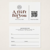 Moderne Trendbraune Typografie QR Code Gift Card (Vorne & Hinten)