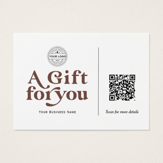 Moderne Trendbraune Typografie QR Code Gift Card (Vorderseite)