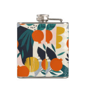 Moderne, trendige Aprikose und Blätter Flachmann (Rückseite)